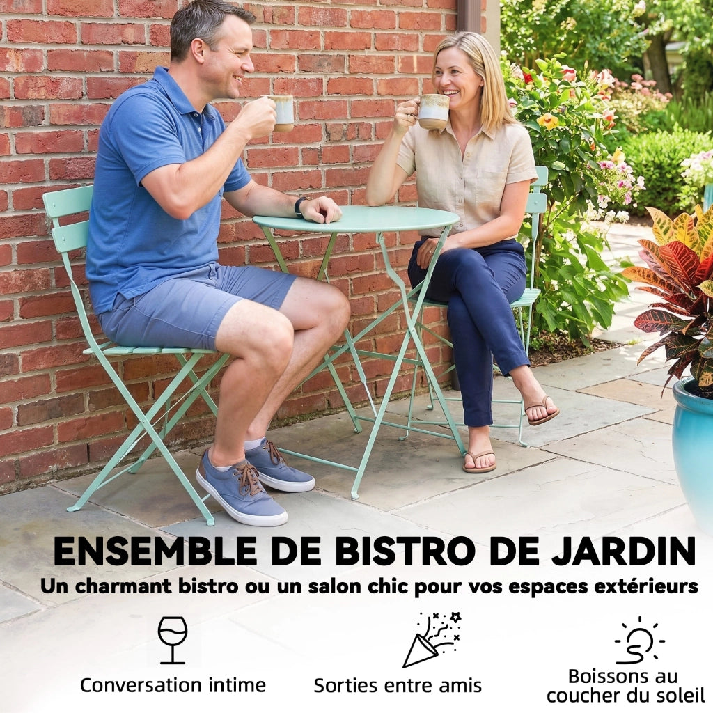 Set Giardino Bistrot 3 Pezzi con Tavolo e 2 Sedie Pieghevoli ¨C zephmum ¨C Verde Antiruggine
