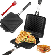 Piatto per toast e sandwich a due facce in alluminio - con maniglia termoresistente - piatto per toast e sandwich con trattamento antiaderente - per cucina domestica - con pennello per oli.