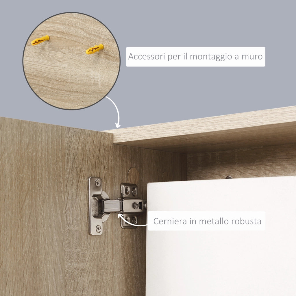 Specchiera Bagno a Parete con Anta e 3 Ripiani Laterali in Legno, 60x18x50cm