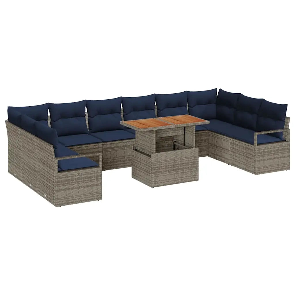 Set da Pranzo per Giardino con cuscino 11 pcs Grigio e Blu Navy