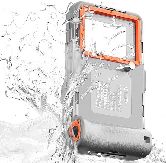 Case per smartphone impermeabile, impermeabile fino a 15 metri/50 piedi, custodia di alta qualità, inclusa cintura, adatta per smartphone iPhone e Samsung con schermo da 6,8 pollici, colore grigio + arancione.