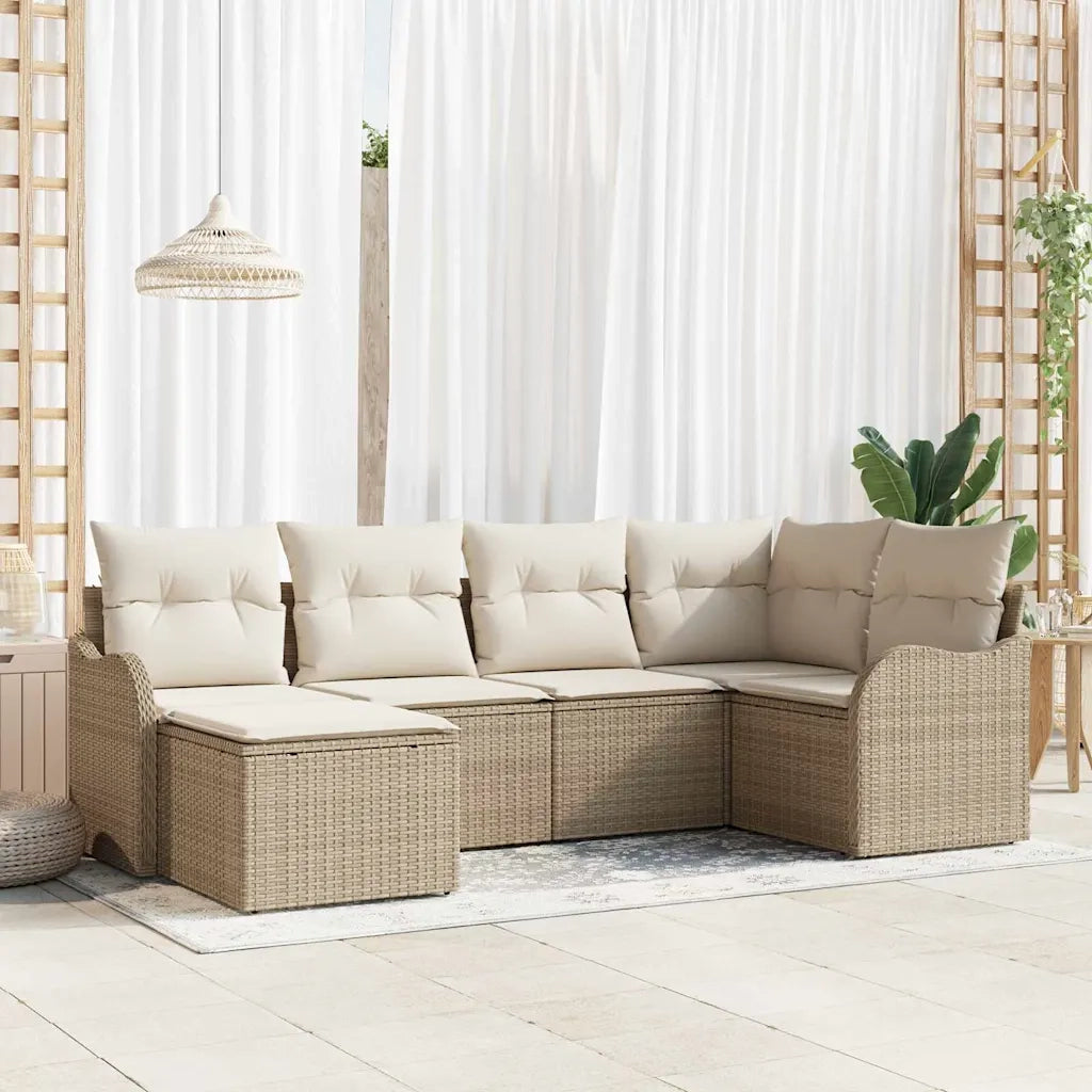Set Divano da Giardino con cuscino 6 pcs Beige Poly Rattan