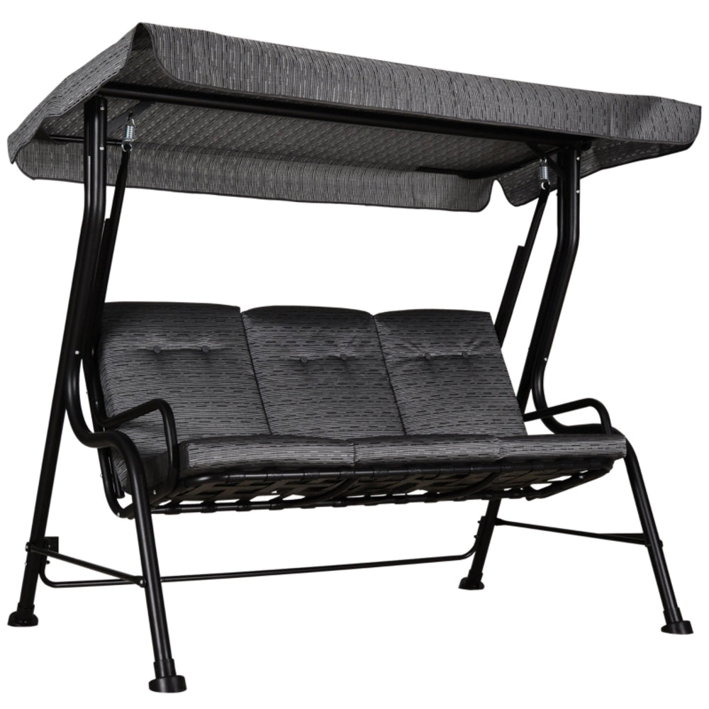 ALTALENA DA GIARDINO 3 POSTI 200 x 120 x 170 cm Acciaio Nero Tettuccio regolabile