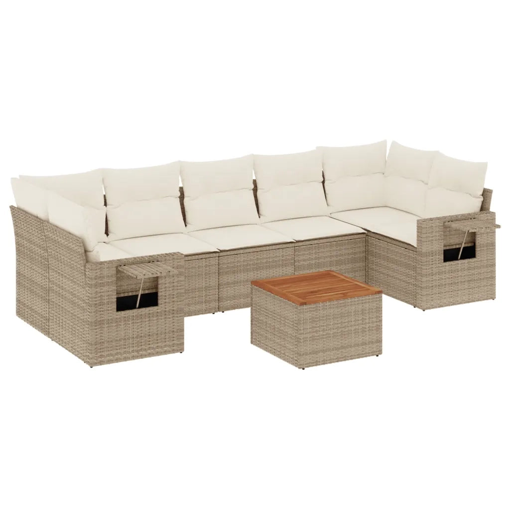 Set Divano da Giardino 8 pz con Cuscini Beige in Polyrattan