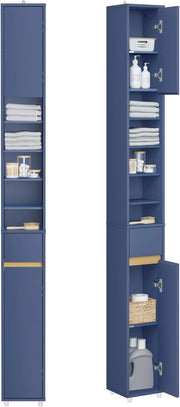 Mobile Bagno Alto e Stretto, Mobili Salvaspazio Mobiletto a Colonna da Terra con Ripiani Regolabili e Cassetto Armadietto per Bagno e Lavanderia 20×20×180 cm BZR34-II-B