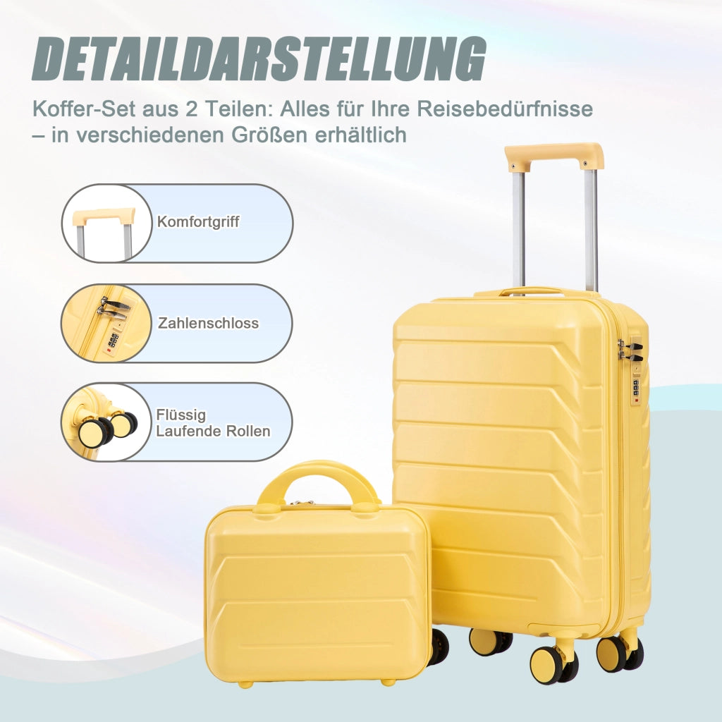 Set composto da due valigie girevoli in ABS da 14"/19" con lucchetto a combinazione e pochette cosmetica da 14" (gialla)