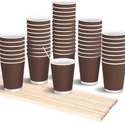Bicchieri di carta da 12 oz con manici - bevande calde - tazze a doppia parete - senza coperchi in plastica - 350 ml - isolati termicamente - bicchieri di carta per espresso - ricette per feste - 100 Pack