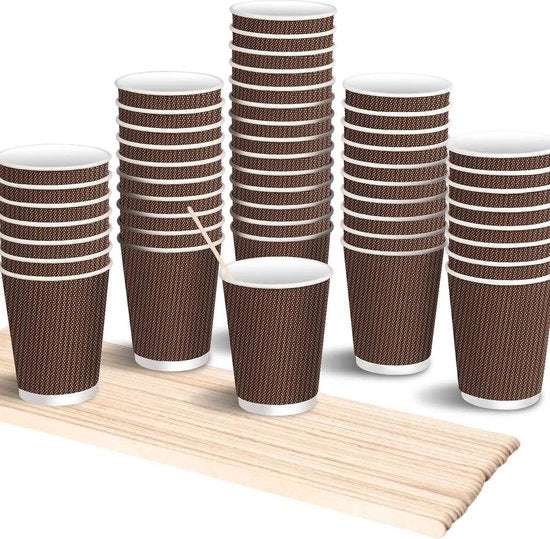 Bicchieri di carta da 12 oz con manici - bevande calde - tazze a doppia parete - senza coperchi in plastica - 350 ml - isolati termicamente - bicchieri di carta per espresso - ricette per feste - 100 Pack