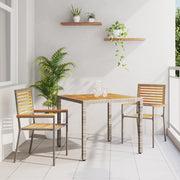 Set da Pranzo da Giardino  3 Pezzi Grigio in Polyrattan Acacia