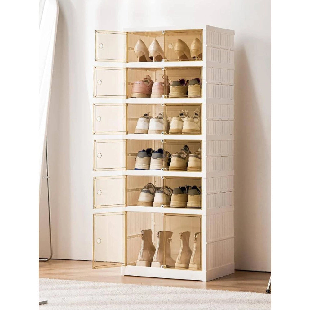 Trade Shop - Scarpiera Pieghevole Impilabile A 6 Ripiani Antipolvere Traspirante 120x37x51cm -