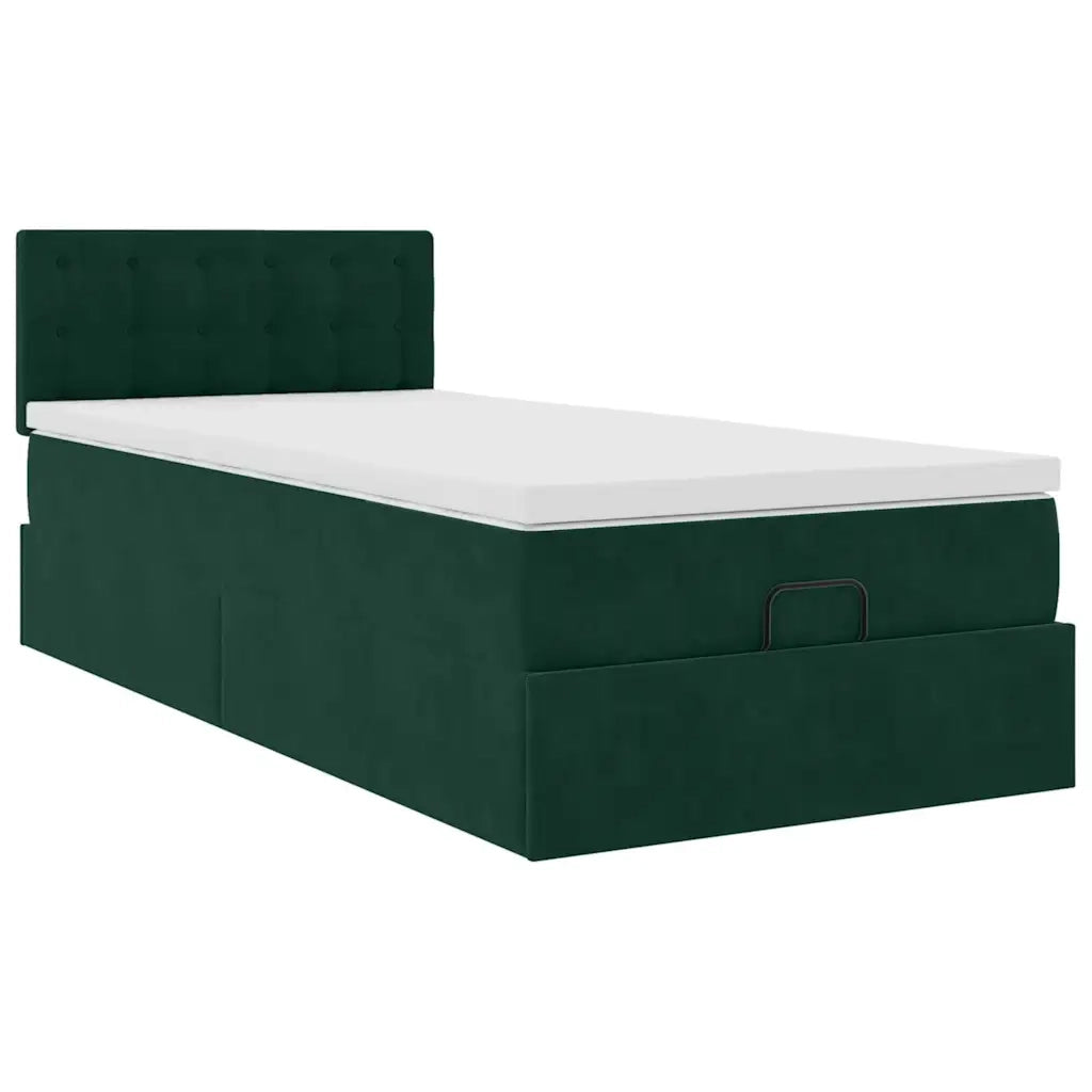 Pouf Letto con Materasso e LED Verde Scuro 80x200cm in Velluto 3312731