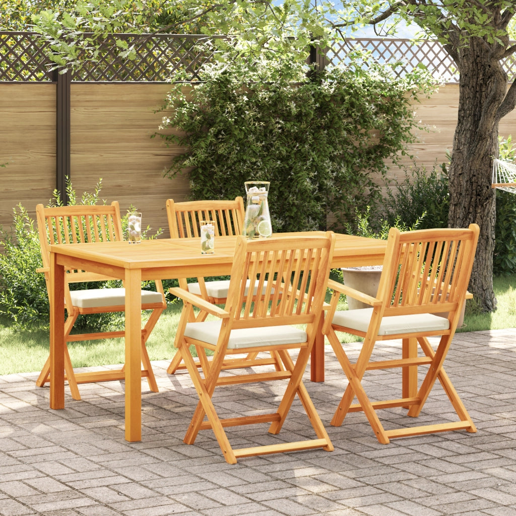Sedie da Giardino Pieghevoli  con Cuscino Bianco 4pz in Legno di Acacia Solido