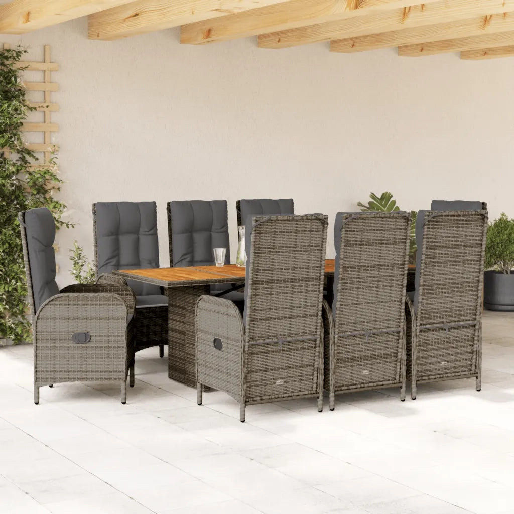 Set da Pranzo da Giardino 9 pz con Cuscini in Polyrattan Grigio 3213518