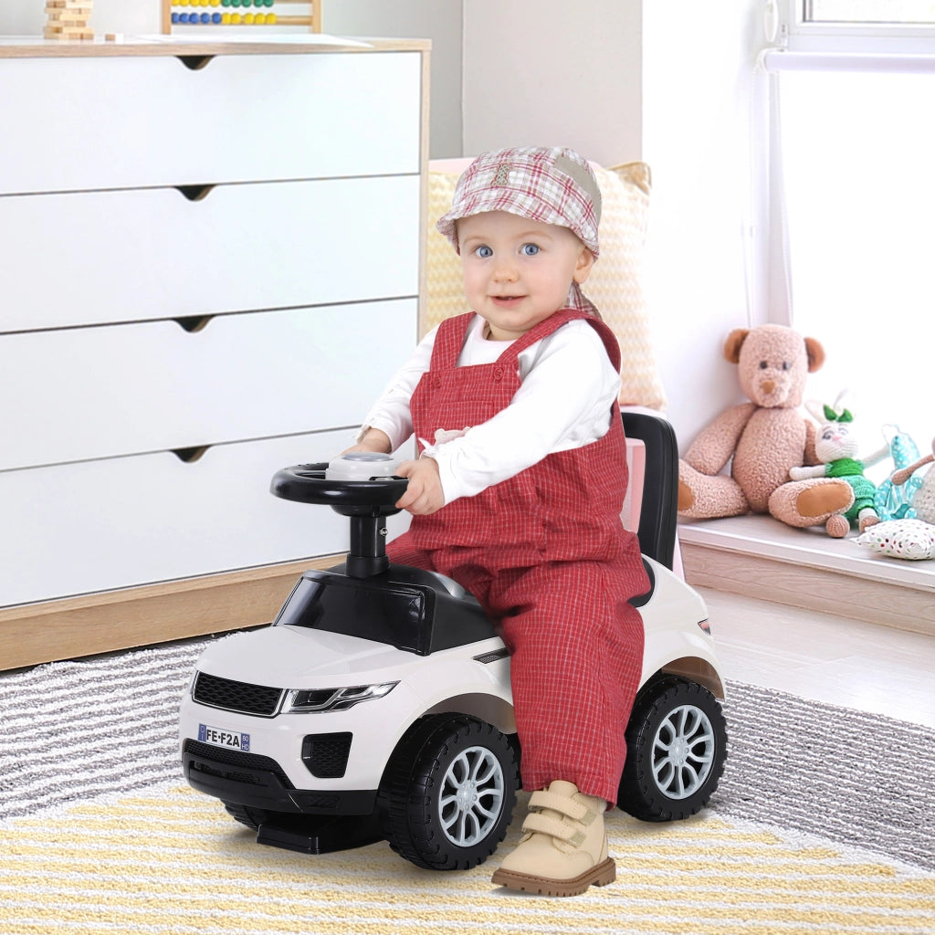 EasyComfort Macchina Cavalcabile Giocattolo per Bambini 12-36 Mesi, Macchina a Spinta con Vano Contenitore e Schienale, Bianca