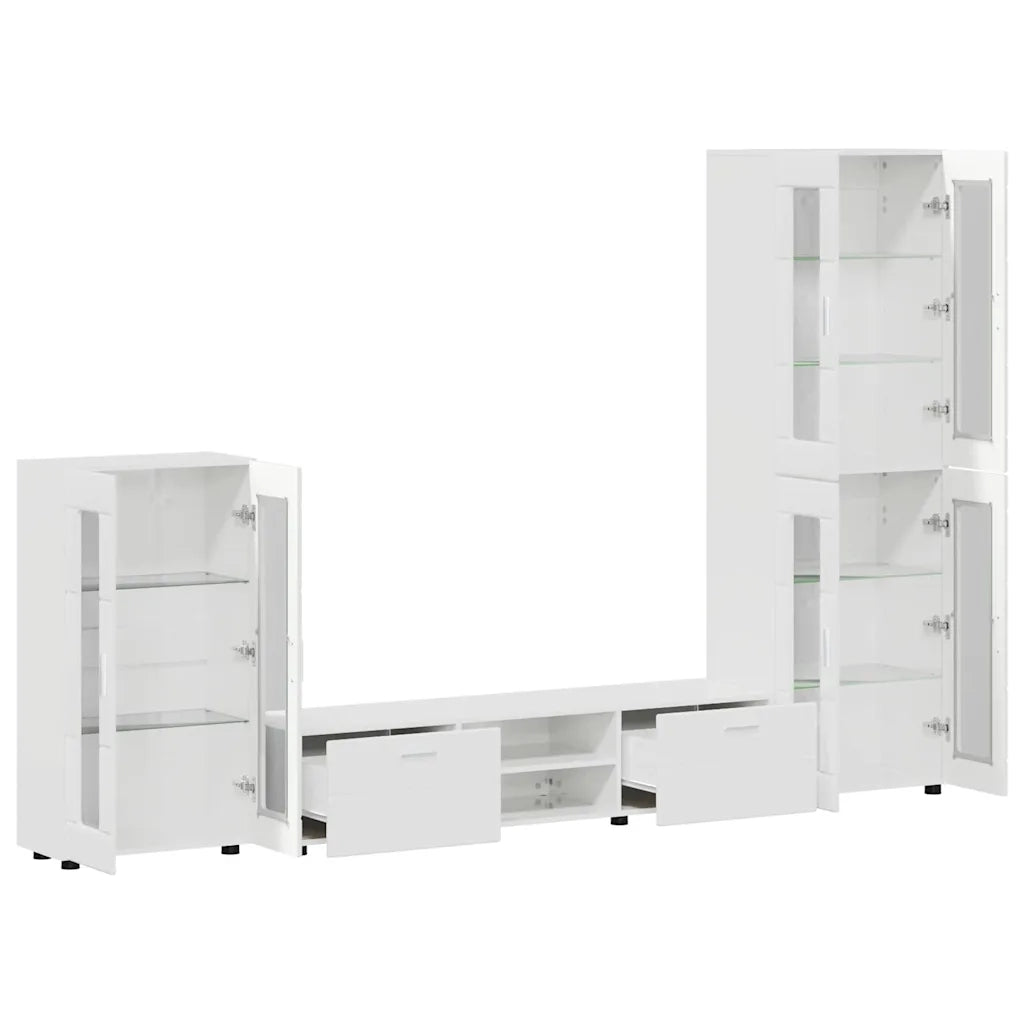 Set mobile TV FLORIN 3 pcs Bianco Lucido Legno multistrato