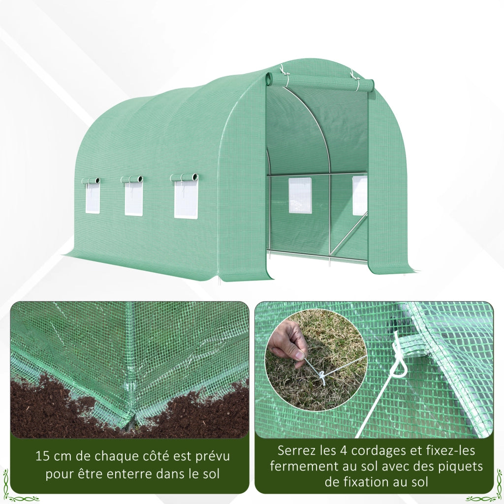 Serra da Giardino Tunnel ¨C zephmum ¨C Verde 4.5x2x2 m Acciaio 6 Finestre 1 Porta