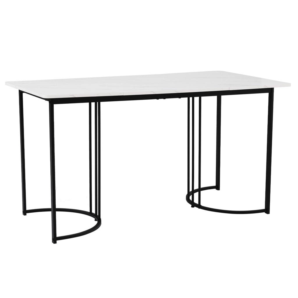 Tavolo da pranzo 140x80x75 cm con piedini regolabili; piano effetto marmo in MDF; bianco