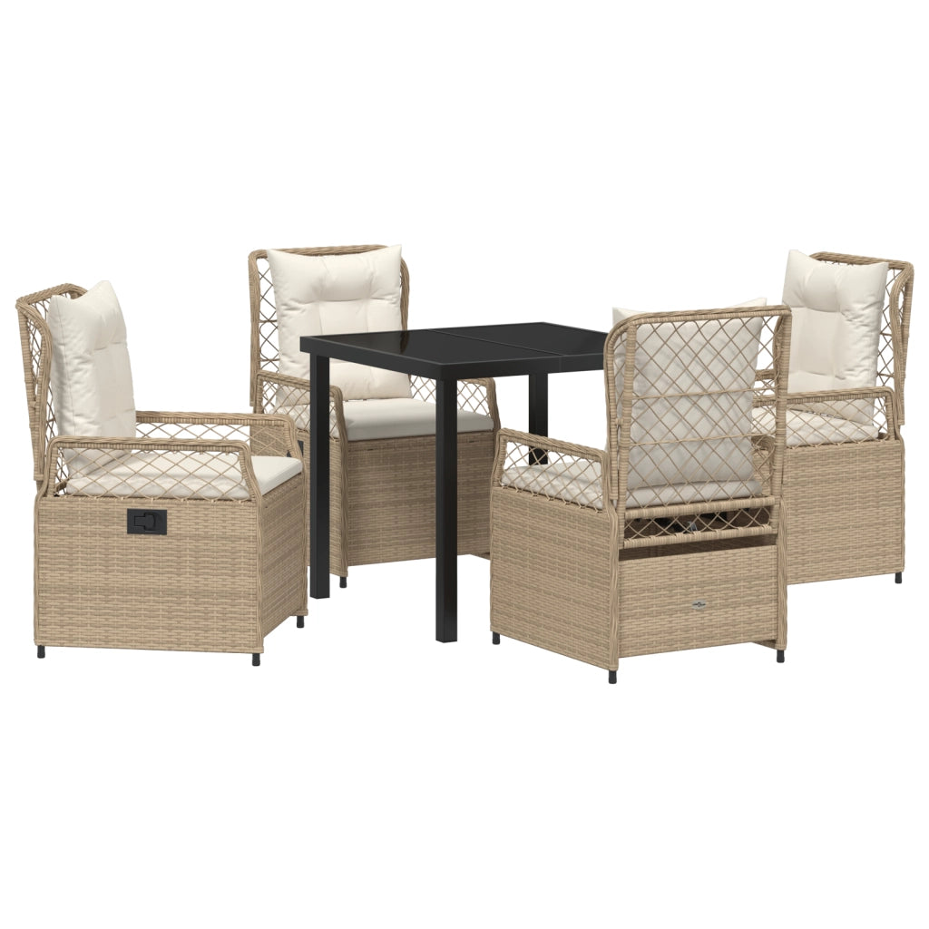 Set da pranzo da giardino 5 pezzi in polyrattan beige