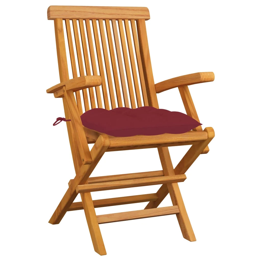 Sedie da Giardino con Cuscini Rosso Vino 3 pz Massello di Teak cod mxl 43902