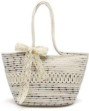 Borsa pannolino intrecciata con chiusura a zip, borsa tote con strisce di stoffa, borsa intrecciata con corda di cotone, borse estive per donna, borsa a tracolla per donna