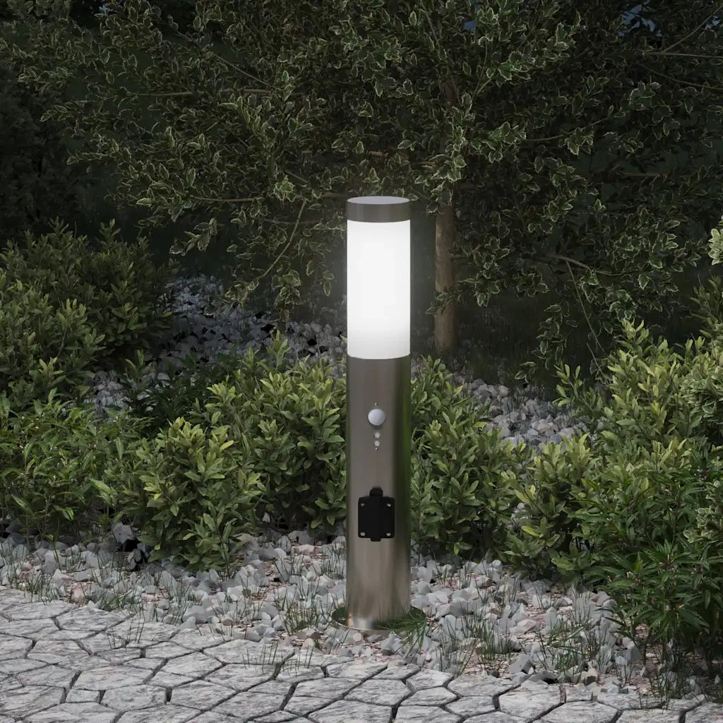 Lampada a paletto con sensore e presa 50 cm Acciaio Inox IP44 4006017