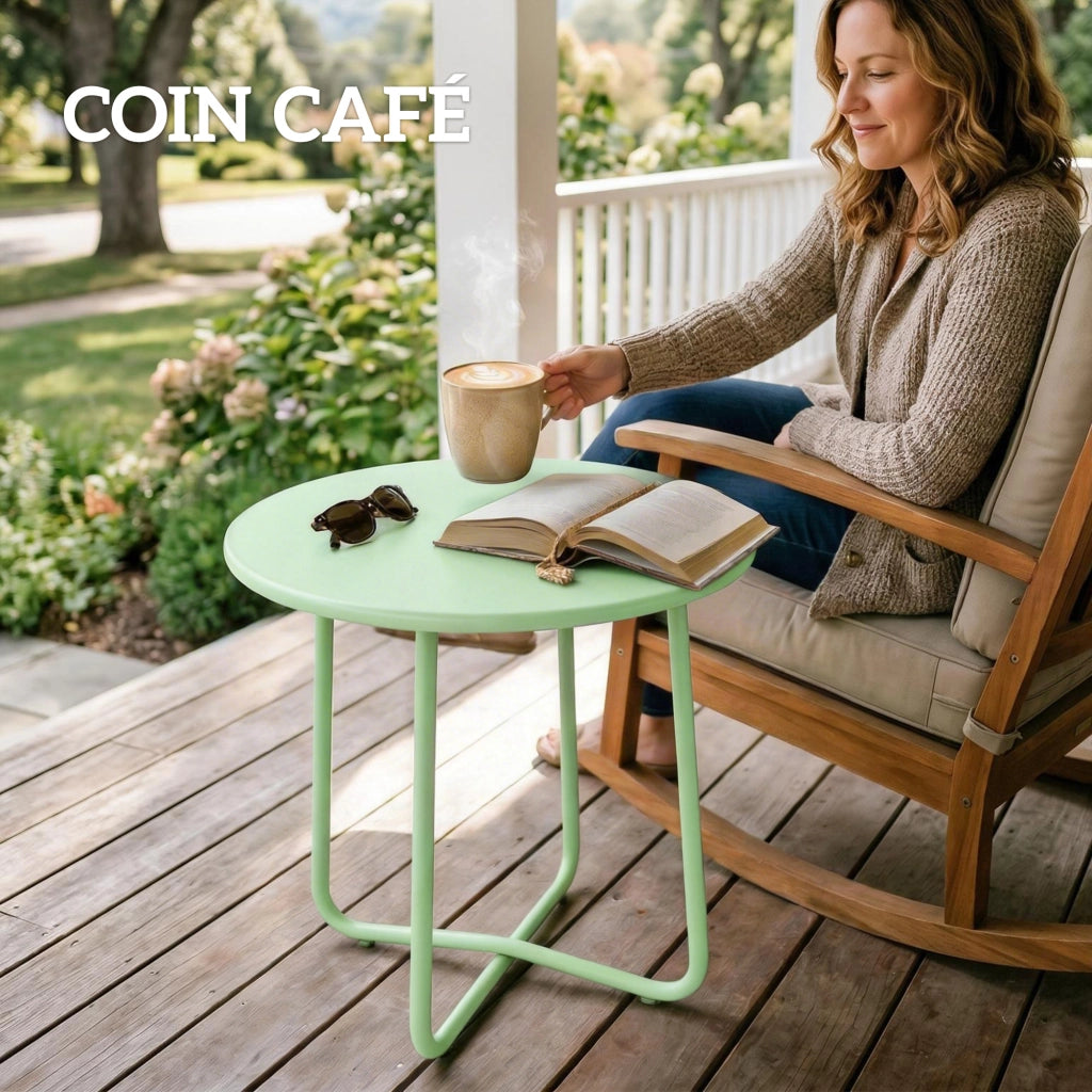 Tavolino da caff¨¨ esterno con base a X e piedi regolabili ¨C zephmum ¨C ?48x51cm, verde