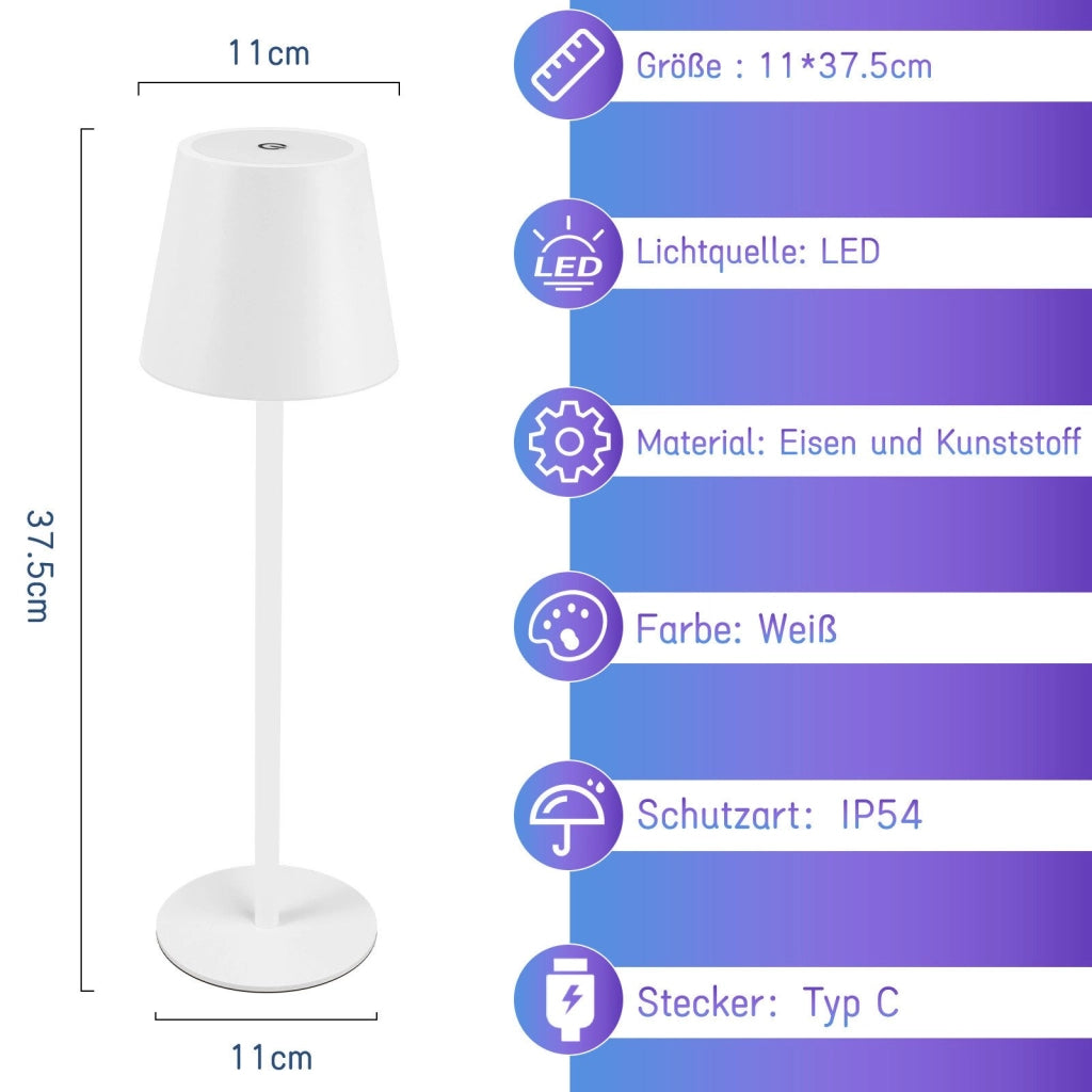 ZMH Lampada da tavolo LED wireless bianca RGB 2600mAh touch dimmerabile USB Type C ricaricabile per esterno camera letto