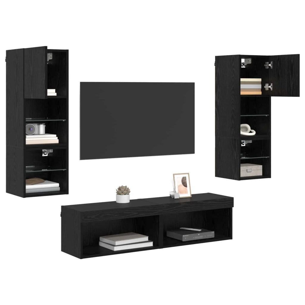 Unità TV da Parete 6 pcs Rovere Nero Legno multistrato 3402931