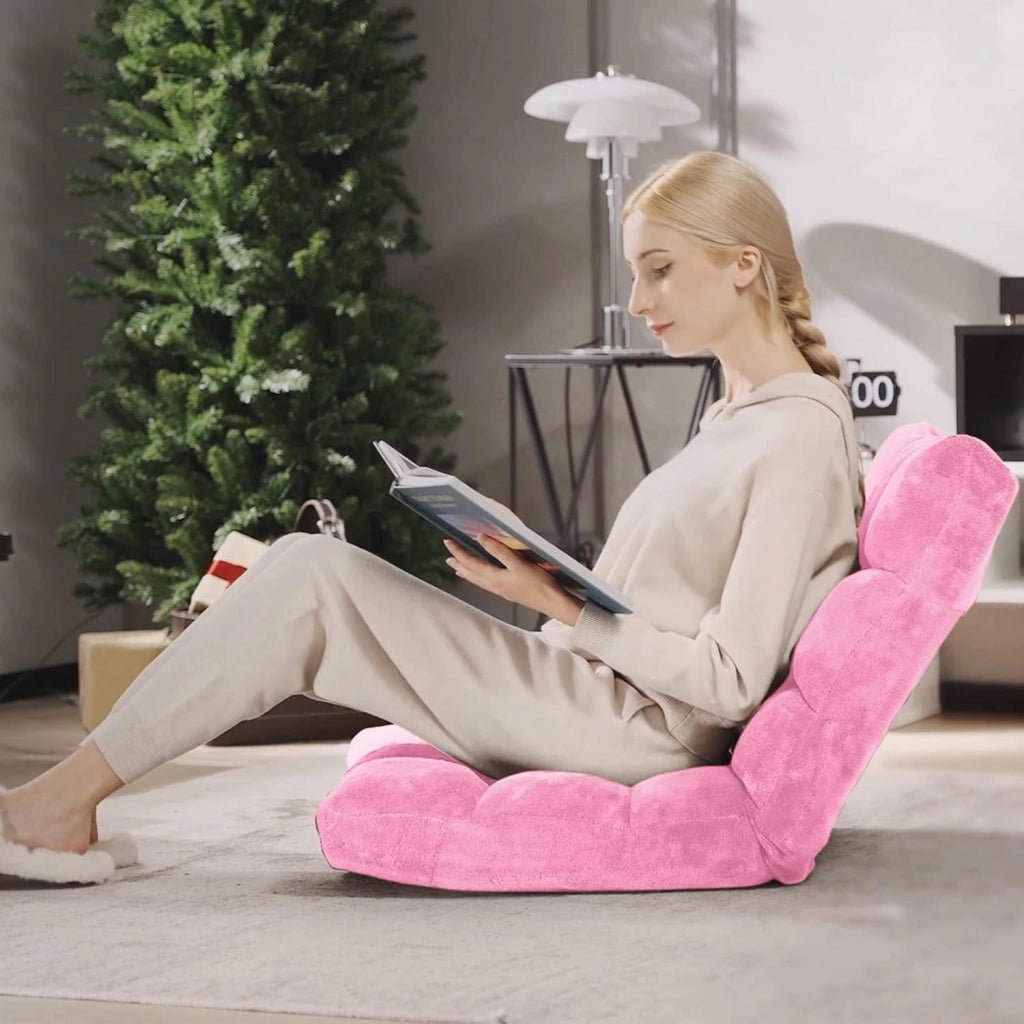 Living-Room-Chairs - Sedia da pavimento con supporto dorsale, ferro + schiuma + velluto corallo, rosa, 26,5 x 22,5 x 22 pollici