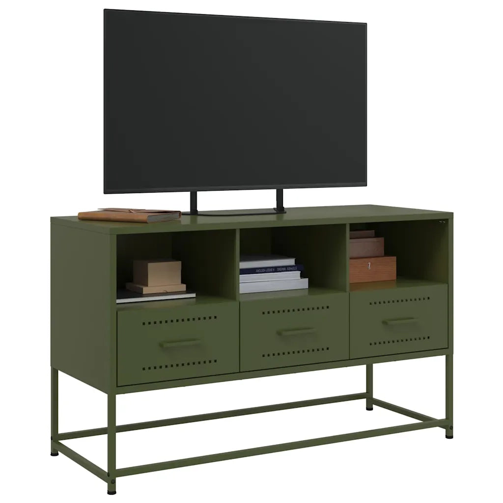 Mobile TV Verde Oliva 100,5x39x60,5 cm in Acciaio 846546