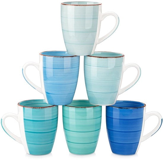 Set di tazze da caffè in ceramica, 6 pezzi, tazze da caffè con manico, 500 ml sacchetti per caffè con manico, tazze per espresso, tazze per tè grandi, colore blu