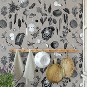 Carta da Parati Cucina con Illustrazioni Botaniche Carta Vegana 250x200cm 5,5mq 