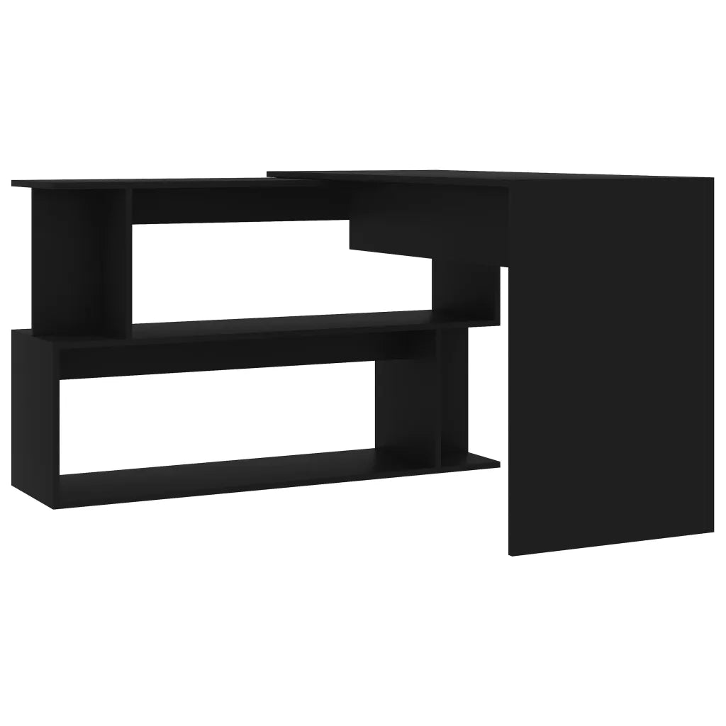 Scrivania ad Angolo Nera 200x50x76 cm in Legno Multistrato 801099