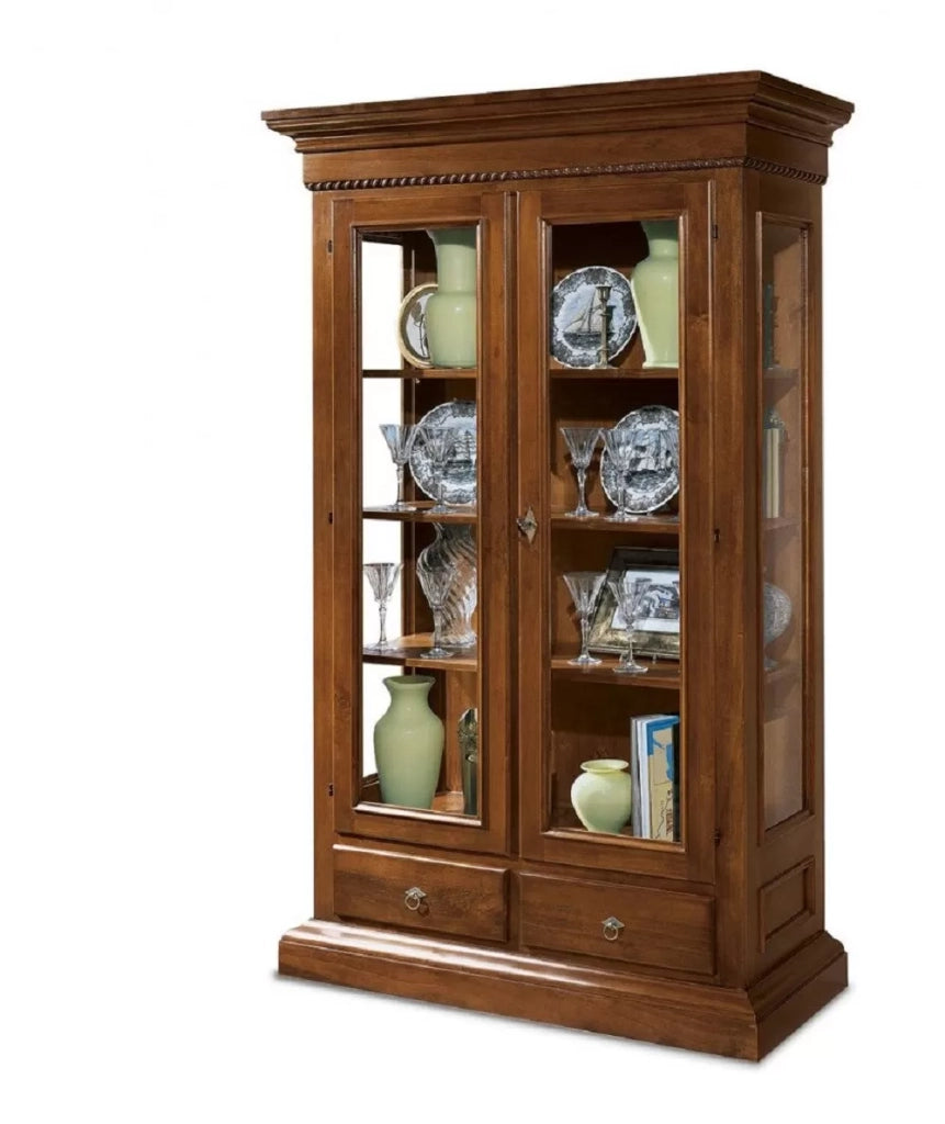 Vetrina classica 2 porte in legno grezzo l.125 p.48 h.196 (606) - Mobili 2G
