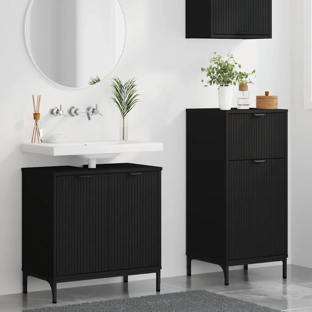 vidaXL Set di mobili per il bagno Plaid 2 pcs Nero 39.5 x 36 x 88 cm