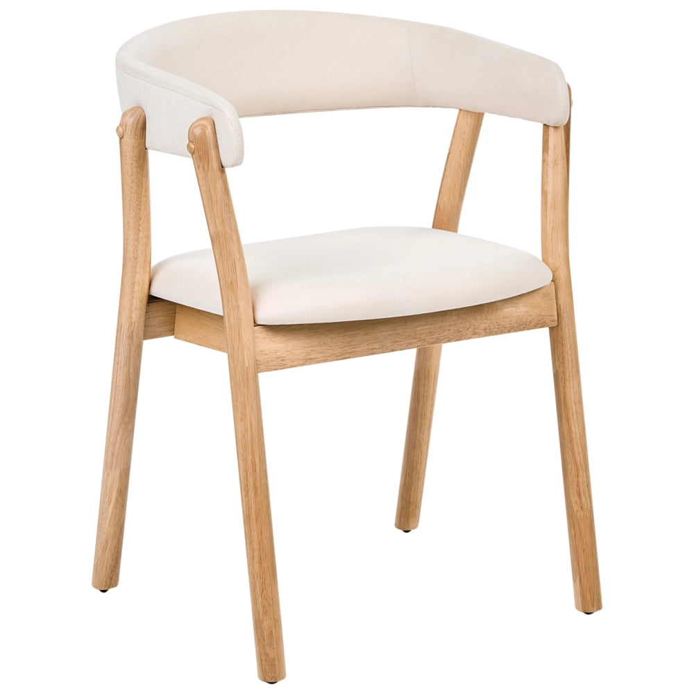 Set di 2 sedie da pranzo in legno chiaro e tessuto poliestere bianco sporco Gambe in legno di gomma Stile retrò tradizionale