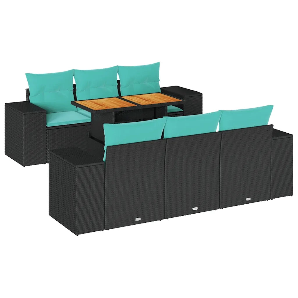 Set Divani da Giardino con Cuscini 7pz Nero Polyrattan