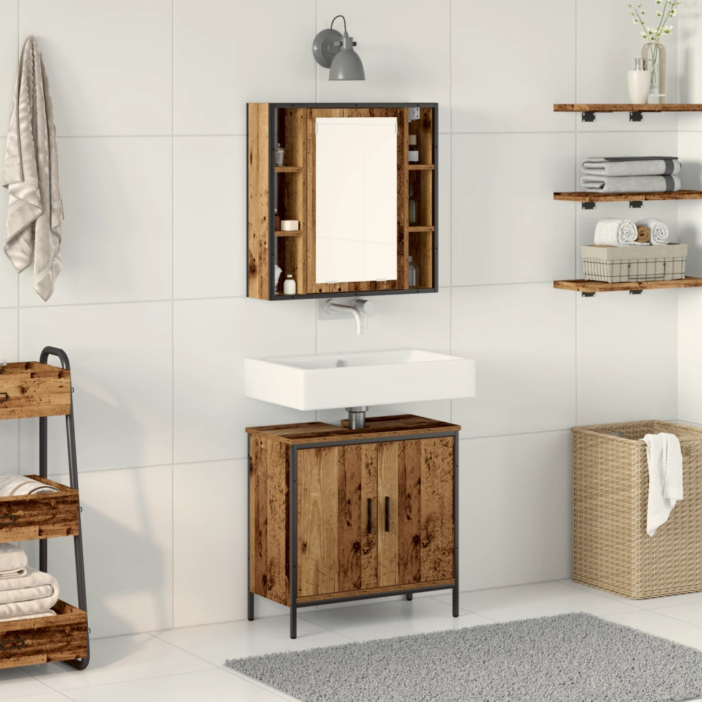 Set di mobili da bagno 2 Pezzi Legno Antico Legno Ingegnerizzato