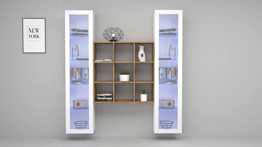 Mobile Espositore Felice, Vetrina 14 Ripiani Made in Italy, 30x40x180h cm Bianco Lucido