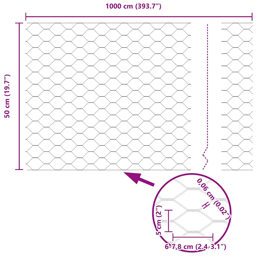 Recinzione Esagonale Argento 0,5 x 10 m Acciaio zincato 42005632