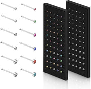 Set di piercing per naso 120 pezzi - Anello in acciaio inossidabile - 20 gauge - Cristalli di quarzo - Accessori per piercing corporeo ipoallergenici per donne e uomini