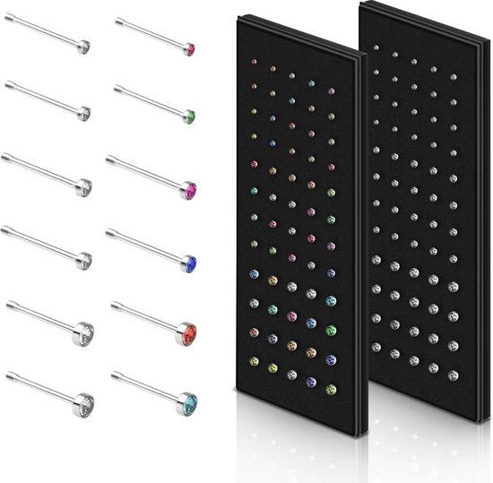 Set di piercing per naso 120 pezzi - Anello in acciaio inossidabile - 20 gauge - Cristalli di quarzo - Accessori per piercing corporeo ipoallergenici per donne e uomini