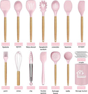 Set di utensili da cucina in silicone da 24 pezzi - antiaderente - resistente al calore - maniglia in legno - rosso