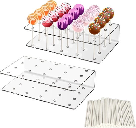 Due Stanti per Cake Pop, Stand per 20 Lollypop con 200 Stuzzo di Carta per Decorazioni di Festa, per Matrimonio, Compleanni, Tavola dei Dessert, Decorazioni di Festa
