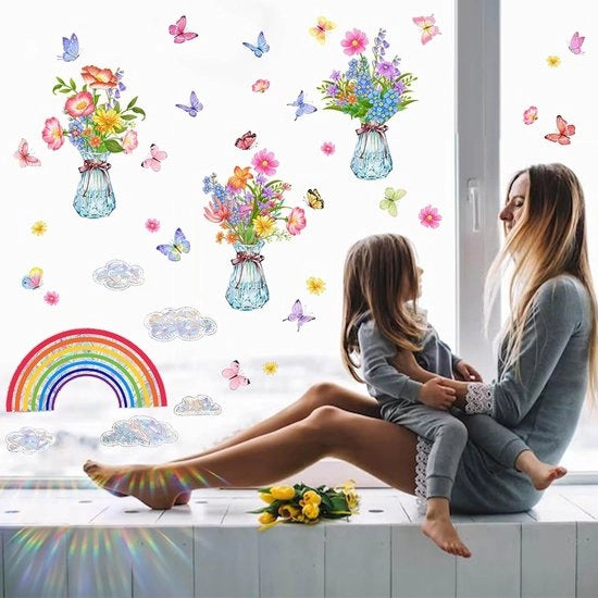 Stickere per finestra con disegno di fiori e farfalle - Prismatica arcobaleno - Protezione per uccelli - Stickere per vetro