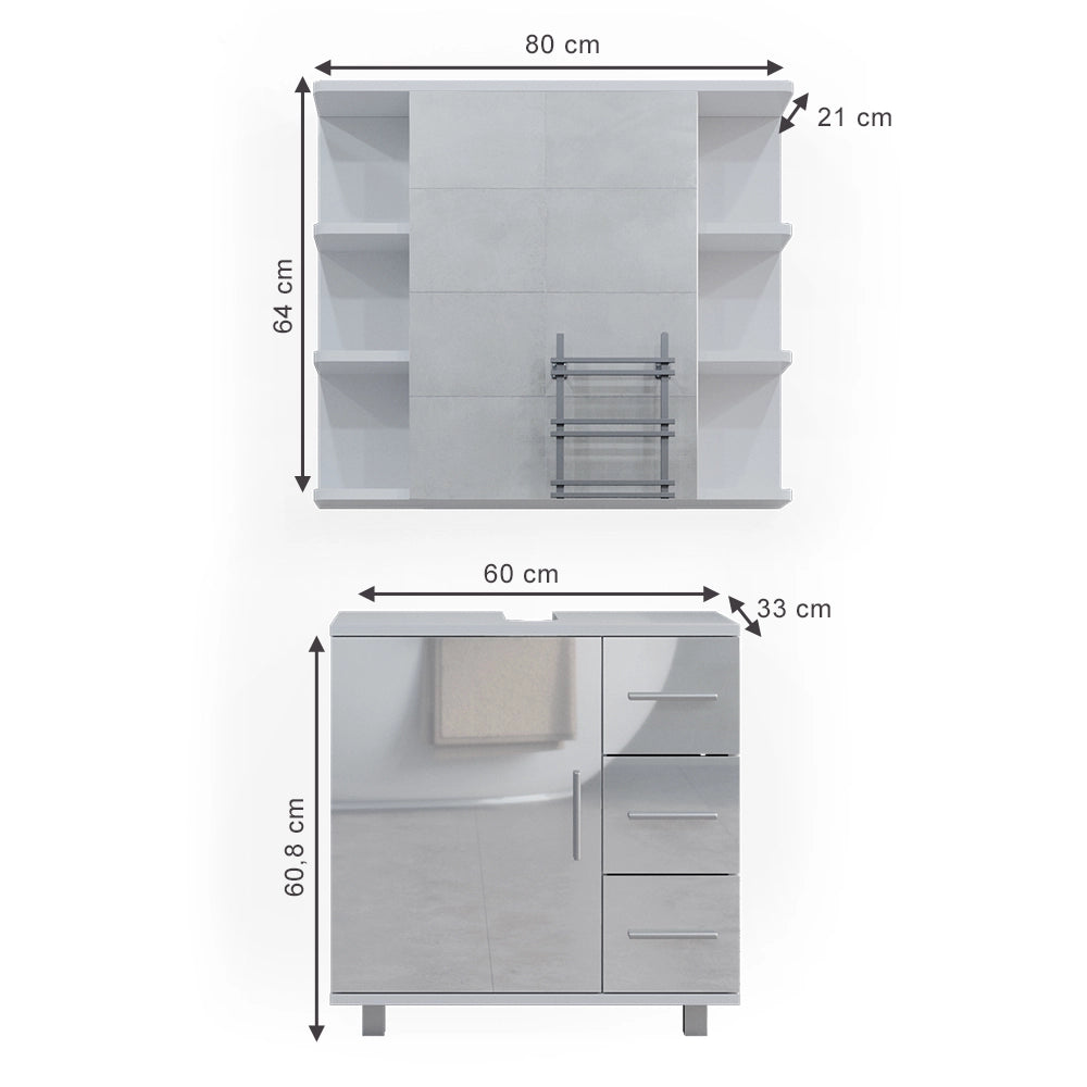Vicco Set mobili bagno Bianco lucido 2 parti