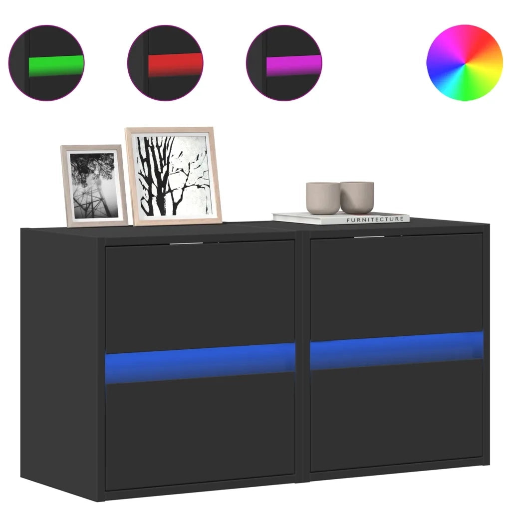 Mobili TV a Parete con Luci LED 2pz Neri 41x31x45 cm 852274