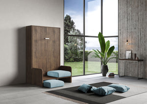 Letto Una Piazza E Mezzo A Scomparsa 120 Kentaro Con Divano Noce e Azzurro