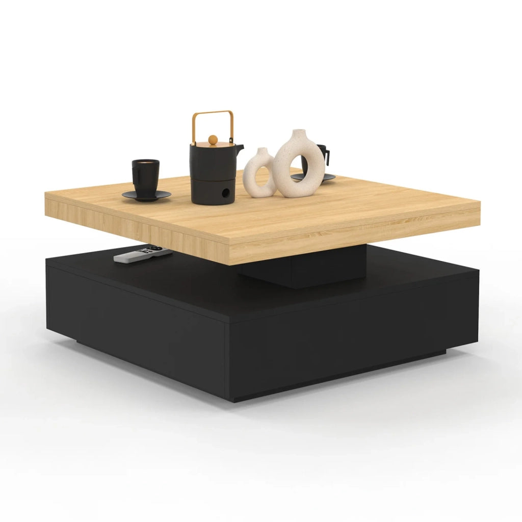 IDMarket - Tavolino girevole quadrato THEA in legno e nero