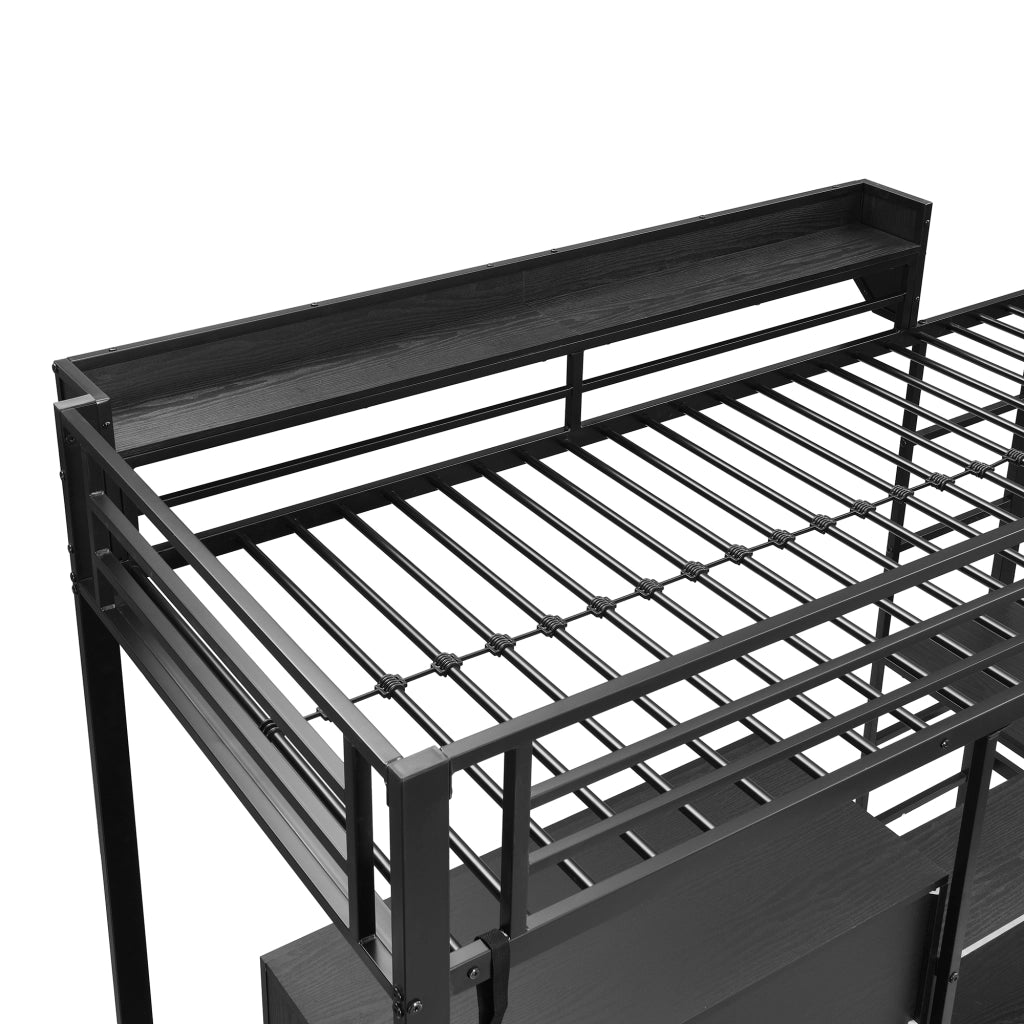 DESMIU Letto a soppalco 1 posto con scrivania, armadio, ripiani e scala a 5 gradini 90 × 200 cm, senza materasso